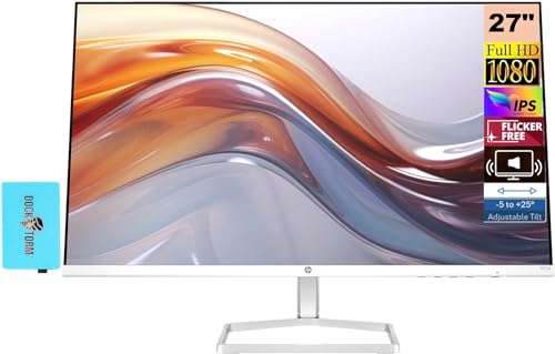 HP Series 5 527sa Monitor with Speakers (Replaces M27fwa) 27" 100Hz IPS FHD 99% sRGB 300 Nits Display, Adjustable Tilt, Flicker-Free, Anti-Glare, White/Silver w/DKZ USB Port Expander