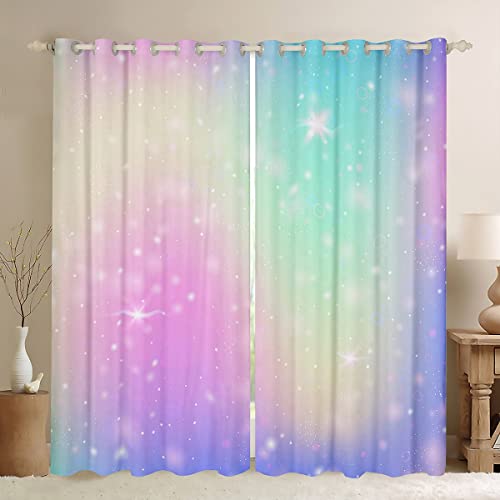 Homemissing Gradient Blackout Curtains(30%-50%) Purple Green Dreamy Gradient Curtain Galaxy Ombre Window Dreapes for Bedroom Children Fairy Window Treatments W52*L90
