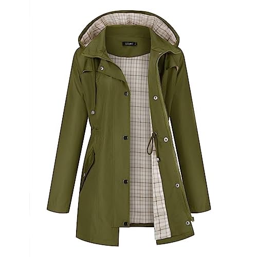 LOMON Women Waterproof Outdoor Hiking Raincoat Women Lined Rain Jacket Lightweight Hooded Jackets Trench Coats XX-Large Amy Green1