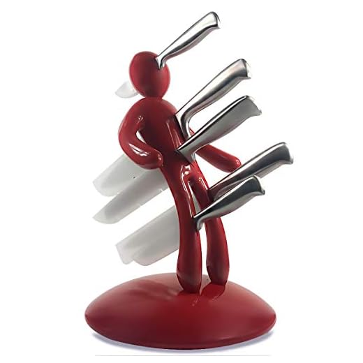 HITOMEN Kitchen Knife Set, Knife Set with Block, Knife Block Set with 5 Stainless Steel Knives, Stab Body Man Knife Block Plastic Holder