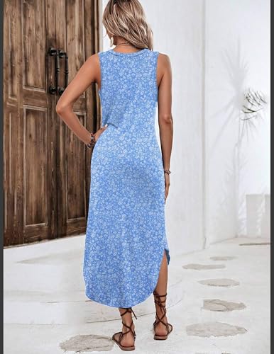 Image of Zeagoo Women's Summer Floral Sundress, Light Blue, Size Large, Patterned, Sleeveless, Calf Length, Casual, Adult Women