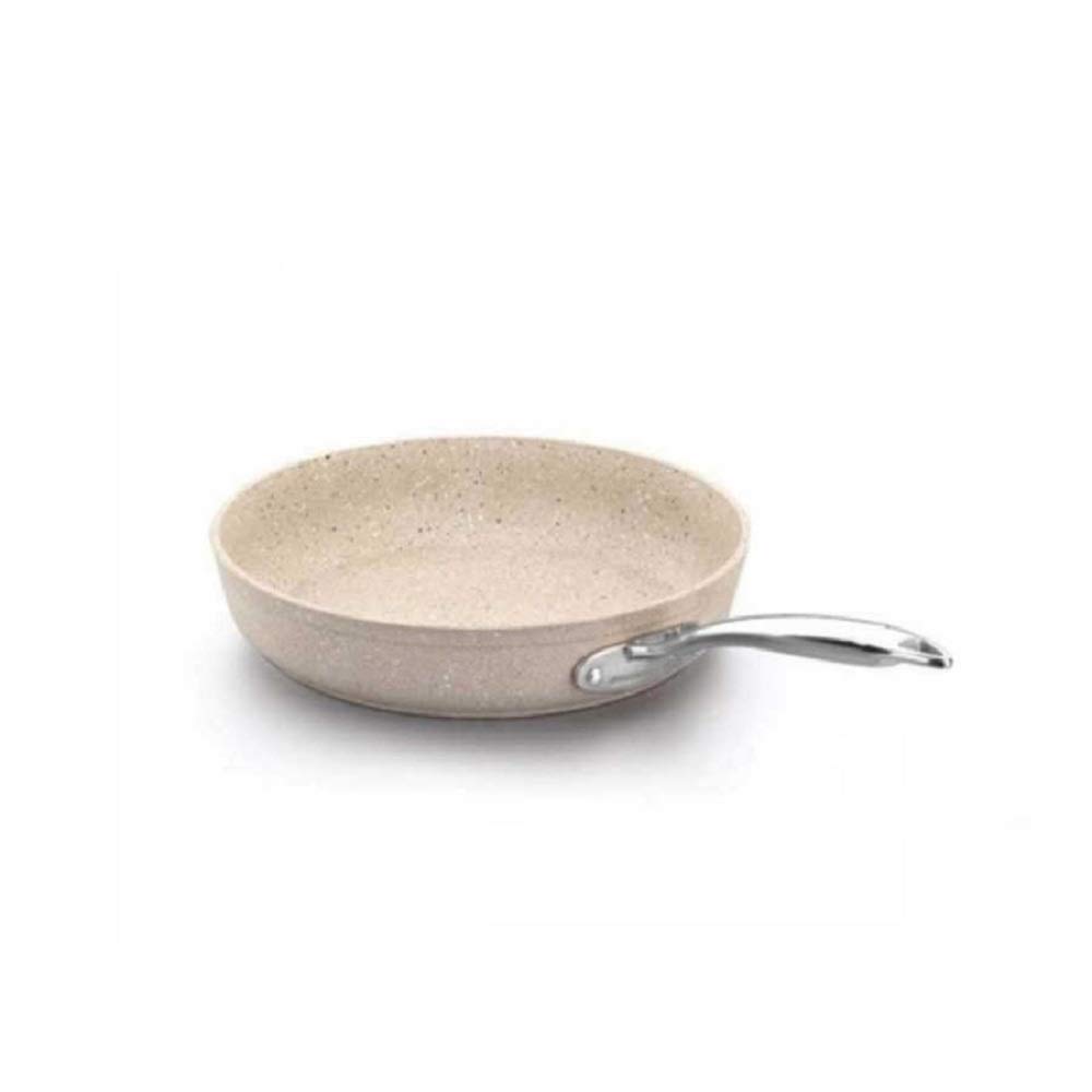 KorkmazGranita Forged Aluminium Frypan 24X4.7Cm / 2.0 L | Non-Stick Granite Coated Frying Pan | Induction Compatible Cookware | Beige & Silver - KA1855