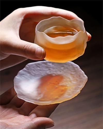 Image of KPNG Glass Tea Cup with Saucers, Coffee Cups for Home use, Household Items, Japanese mini Personal Small Tea Cup, Thickened Glass Cup Set Master (White, Pack of-1)