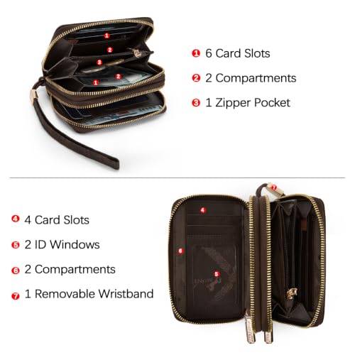 Small Womens Wallet, Western Double Zip Around Wallet RFID Wristlet Wallets - Image 3