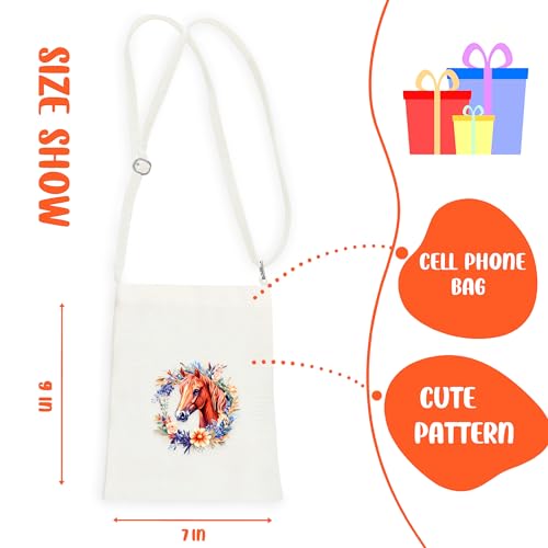 Horse Mini Canvas Bag for Teens Kids Girls, Horse Lovers Gift Items Things Decor Merch, Small Tote Purse with Shoulder Strap Holds Phone Wallet Keys Lipstick Coin!2