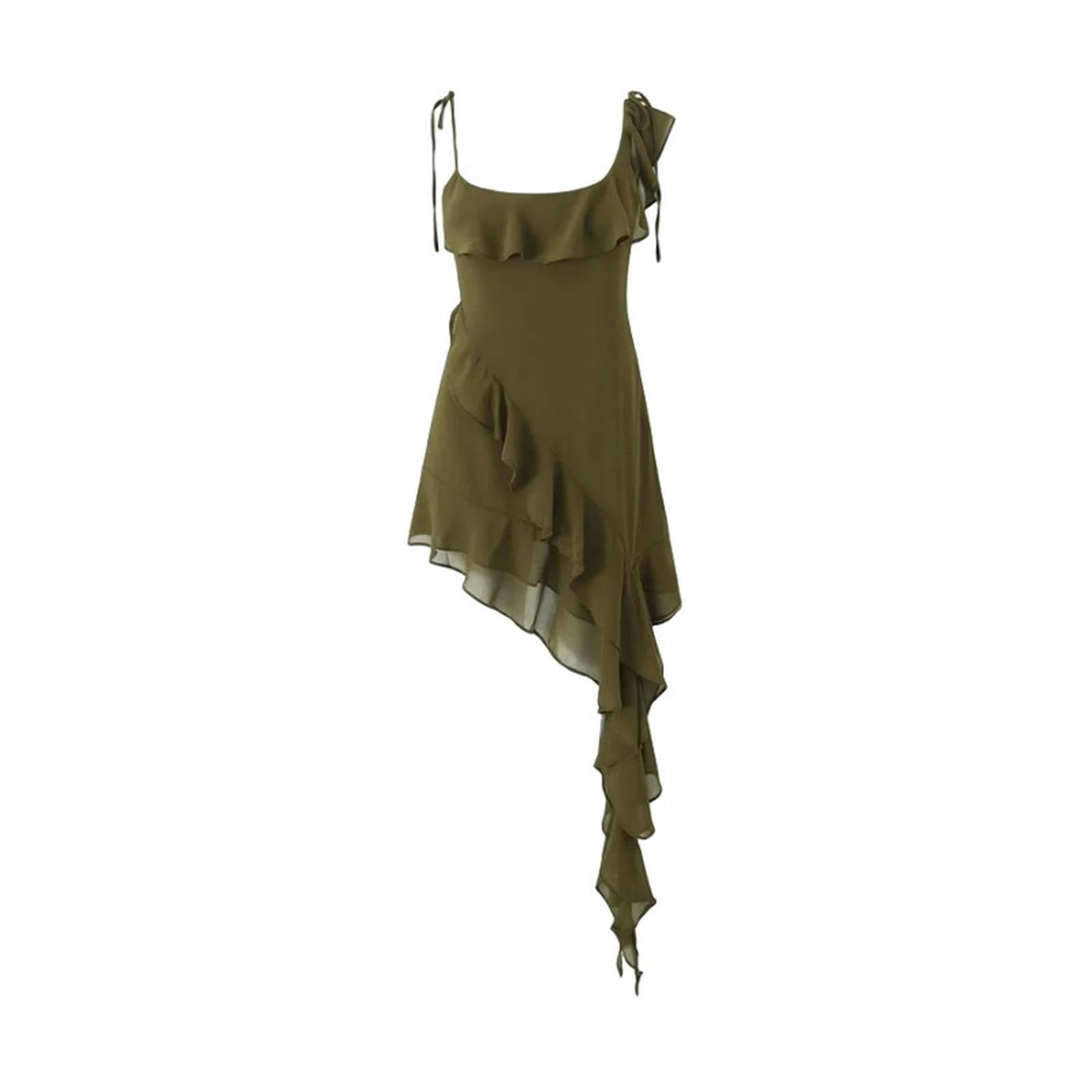 Robe moulante verte à bretelles champignons galbante et design niche