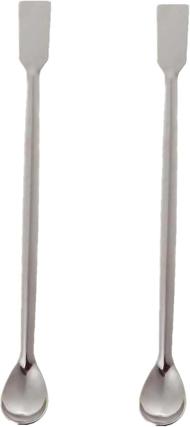 2 Pcs Gold Silver Melting Long Handle Stainless Steel Spoon Stirring Rod Spoon Melting Casting Refining Gold Silver Tool Multifunctional Coffee Beverage Stir Sticks Coffee Stirrers, Silver