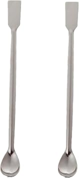Fuzdaycu 2 Pcs Gold Silver Melting Long Handle Stainless Steel Spoon Stirring Rod Spoon Melting Casting Refining Gold Silver Tool Multifunctional Coffee Beverage Stir Sticks Coffee Stirrers, Silver