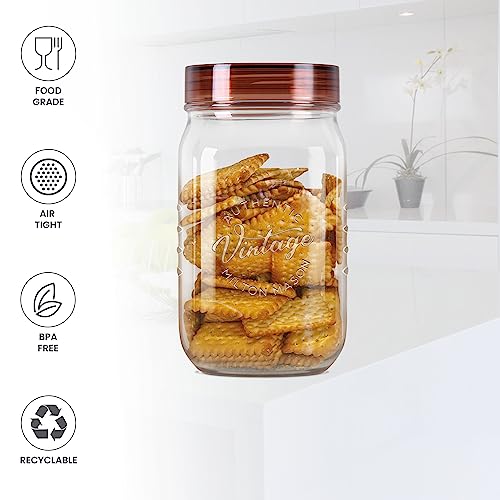 MILTON Vintage Pet Jar Set Of 2, 2 Litres Each, Transparent | Food Grade | Air Tight | Bpa Free | Food Storage Container, Polyethylene Terephthalate, Brown