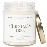Sweet Water Decor Christmas Tree Candle - Pine Needles, Cedarwood, Cypress, and Evergreen Soy Holiday Scented Candles for Home - 9oz Clear Jar Candle, 40+ Hour Burn Time, Made in The USA