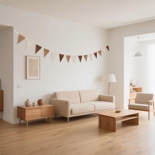 Image of MOWO Brown Kraft Ivory Pennant Banner Paper Bunting, 30pc, 20 feet | Hanging Decoration, Neutral Baby Shower Birthday Wedding Graduation Retirement Party, Pack of 30 Counts Pennant, 20 feet
