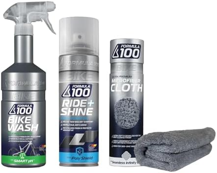 Bike Wash Kit: Bike Wash, Ride + Shine Finish & Ultra-Premium Microfiber Cloth – Quality Cleaning & Care for Bicycles, Electric Bikes & eMotos – Lift Away & Protect Against Dirt & Grime
