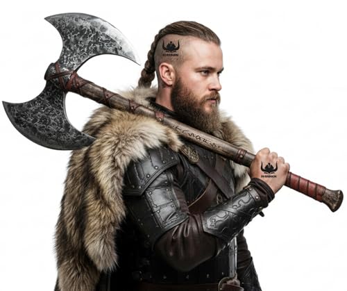 Norseblade -42”Two Handed Large Berserker Axe, Large Norse Axes,Scandinavian Style Viking Axe Double Headed ax, Real Battle ax, Wood Handle self Defense Weapons War Hatchet (Large Double Headed ax)