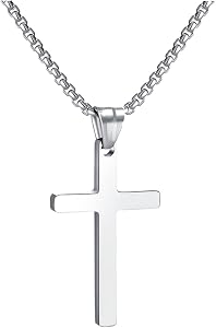 RWQIAN Collar Cruz Hombre Cruz Cadena Acero Inoxidable Plateada/Oro/Negro Colgante Cruz Collar Mujer 16"-24"