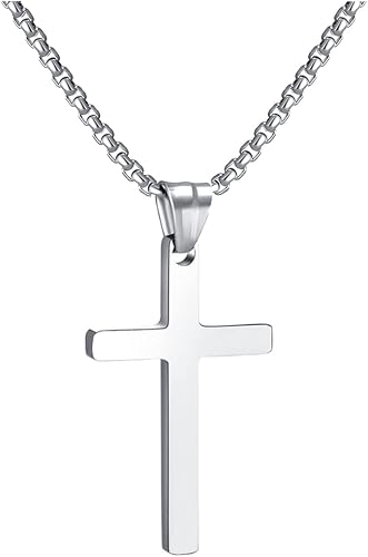 RWQIAN Collar Cruz Hombre Cruz Cadena Acero Inoxidable Plateada/Oro/Negro Colgante Cruz Collar Mujer 16"-24"