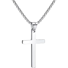 RWQIAN Mens Cross Necklace Silver Gold Black Stainless Steel Mens Pendant Cross Necklace Jewellery for Women 40.6 61 cm