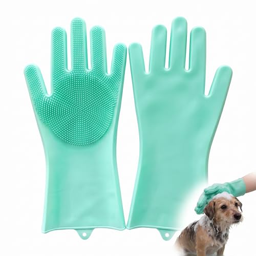 Gants de Toilettage Chien et Chat en Silicone, Gants de Nettoyage Multifonctions pour Bain, Massage, Vaisselle et Voiture, 1 Paire, Vert
