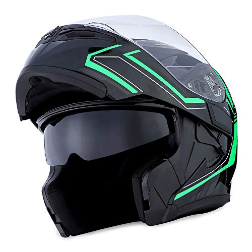 1Storm Motorcycle Modular Full Face Helmet Flip Up Dual Visor Sun Shield: Hb89 Arrow Green #TOP7