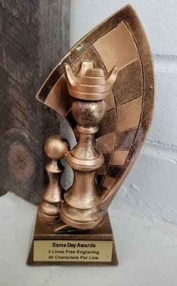 Modern Chess Trophy with Custom Engraving – Elegant Resin Chess Award for Players Coaches Tournaments Competitions Clubs Schools Recognition Gift
