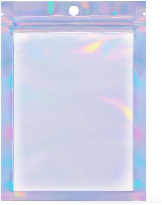 - Three Side Seal Pouch – Front Transparent, Holographic Back with Euro Hole | 100% Food Grade | Zip Lock Resealable Bags for Snacks, Candies, Spices & More (150 mmx 220mm, Pack of 100)