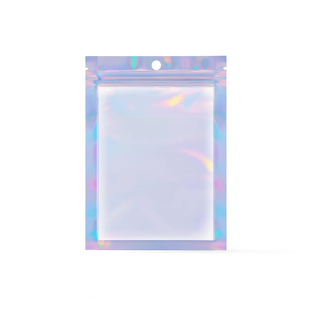Three Side Seal Pouch – Front Transparent, Holographic Back with Euro Hole | 100% Food Grade | Zip Lock Resealable Bags for Snacks, Candies, Spices & More (150 mmx 220mm, Pack of 100)