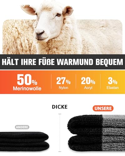 SockWaddles Merino Wandersocken Herren Damen, Atmungsaktiv Outdoor Socken Trekkingsocken, Gepolstert Sportsocken Anti-Blasen Laufsocken Merinowolle Arbeitssocken 3 Paar