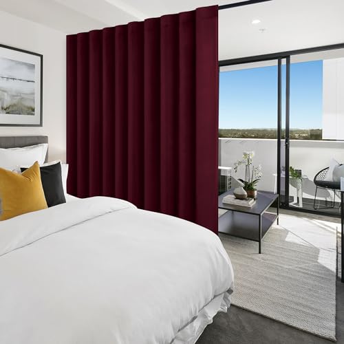 Hiasan Room Divider Sliding Door Blackout Curtain, 80 x 84 Inches Burgundy