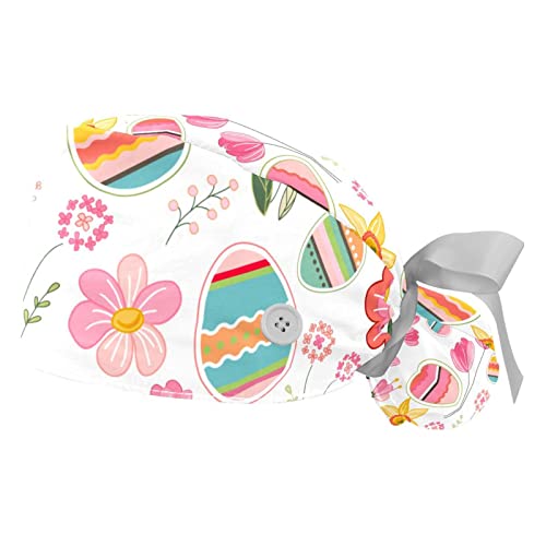 Chapeaux de Travail Oeufs de Pâques JDEZ - Lot de 2 Casquettes Respirantes Bouffantes