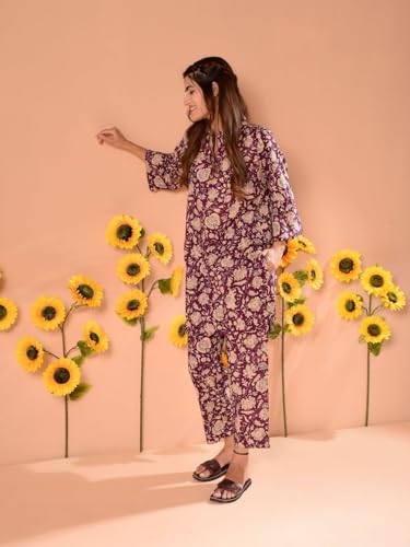 Image of NAINVISH Ethnic Cotton Blend Co Ord Set | Casual Wear Pant Top Set | Fancy Co-Ord Set | Full Pair Set | Women Kurta Sets Kurtis | Women Kurta Pant Set | Coord Sets for Women | Maroon Top Pant Set