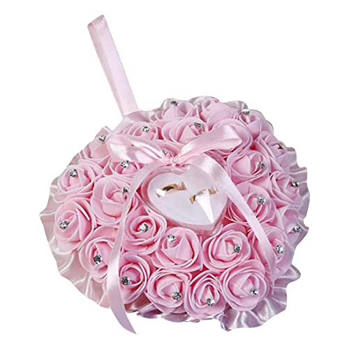 Cojín para anillos de boda, romántico, en forma de corazón, con decoración de diamantes de imitación, cojín de boda, cojín para anillos, soporte para anillos de boda, soporte para anillos de boda, 18
