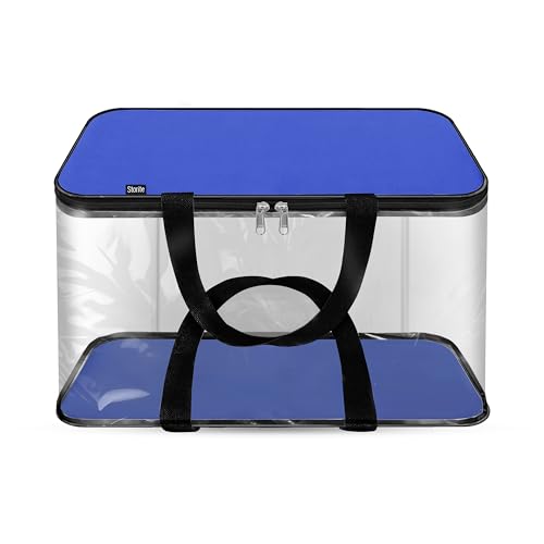 Image of Storite Nylon Wardrobe Bag Underbed Moisture Proof Cloth Storage Organizer, Storage box for Clothes Saree Bags with Zippered Closure & Handle Square - (37x34 x23 cm,Blue)