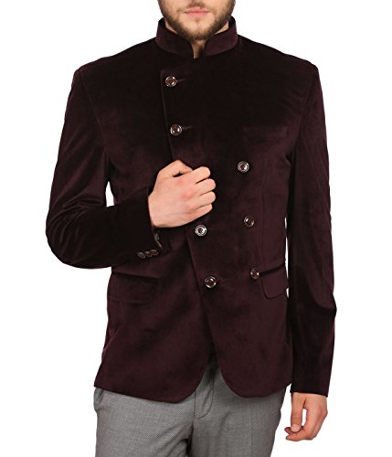 WINTAGE Men's Velvet Grandad Collar Ceremony Blazer: Maroon