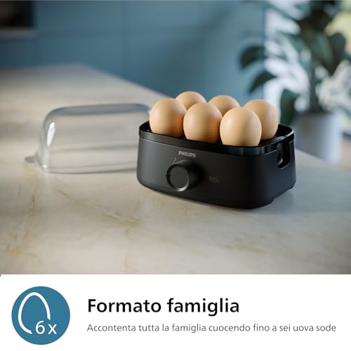 Philips Cuociuova Serie 3000, fino a 6 uova (morbide, medie, sode, in camicia), Facile da pulire, Vassoio per uova in camicia e accessorio per perforatura, 400 W, Design compatto (HD9137/90) - Immagine 3
