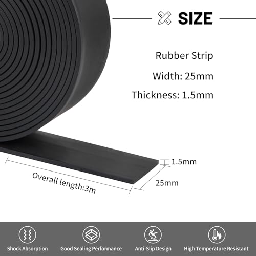 LALAGO Gummistreifen, Neopren Gummimatte, 25mm(B)x1,5mm(D)x3m(L) Vollgummi Gummiprofil, Gummimatte Meterware, Schmal Gummiunterlage, Gummiplatte für Dichtungen, Bodenbeläge Schutz, Vibrationsschutz