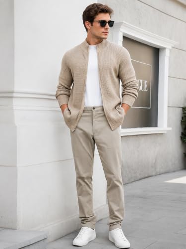Image of TYSORT Men's Cotton Full Sleeve High Neck Full Zipper Sweater for Men, Cable Knitted Cardigan for Men