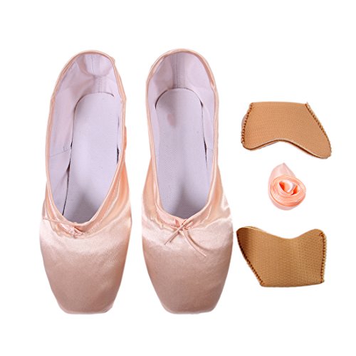 DoGeek Transpirable Pointe Zapatos de Ballet Pointe Ballet Zapatillas de Ballet de Danza Baile con Cintas y Toe Pads y Covert Elastic