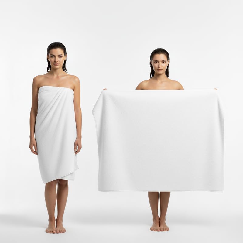 Aaf Textiles Pack 2 Extra Large Oversized 96 x 180 cm in White, 100% Egyptian Cotton Style 515 GSM, Lint Wrapped Shower Towel – Thick and Absorbent, Hotel Quality Large Bath Towels for Adults