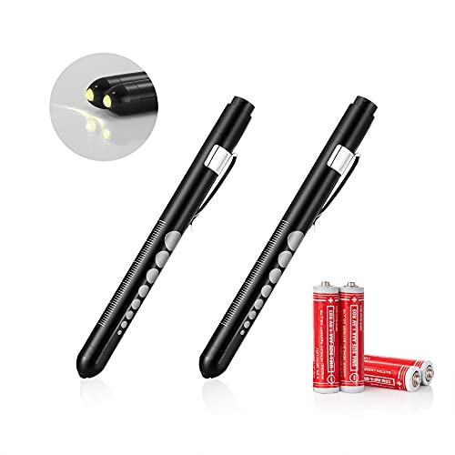 Cliusnra Medical Nurses Led Penlight: 2 Pcs Small Bulk Clip Doctors Flashlight Included Batteries Reusable Students Ruler Pupil Gauge Pen Light