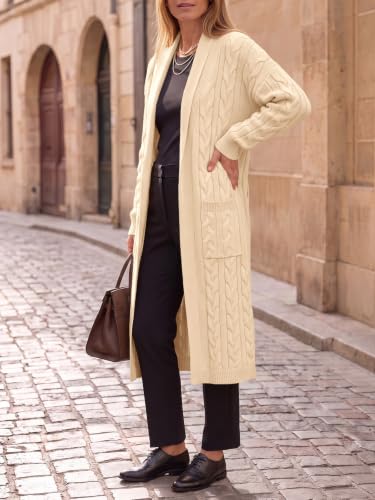 Image of Womens Long Sleeve Cardigan Sweaters Oversized Open Front Maxi Coat | Trendy Casual,Lapel,Knitted Coatigan,Soft Warm,Overcoat Pocket,2026 Fall Winter,Work Office,Going Out