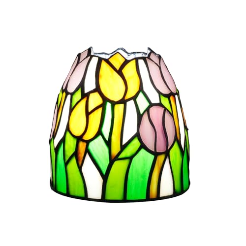 Mała Tiffany lampka nocna różowe żółte tulipany witraż lampa akcentująca retro unikalna lampka nocna dla chłopców dziewcząt prezenty świąteczne