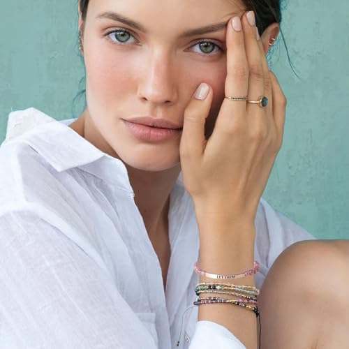 Let Them Bead Lettering Bracelet, Stainless Steel Self Worth Motivational Stretch Bracelet Healing Crystal Energy Friendship Bracelet Inspirational Jewelry for Women3