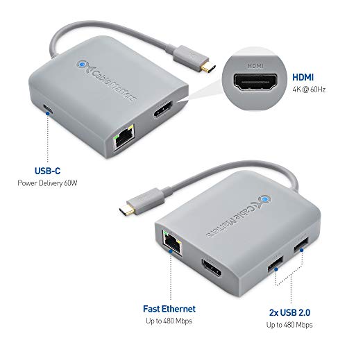 Image of Cable Matters USB C Hub Multiport Adapter (Works with Chromebook Certified) with 4K HDMI, 2X USB 2.0, 480Mbps Ethernet, and 60W PD