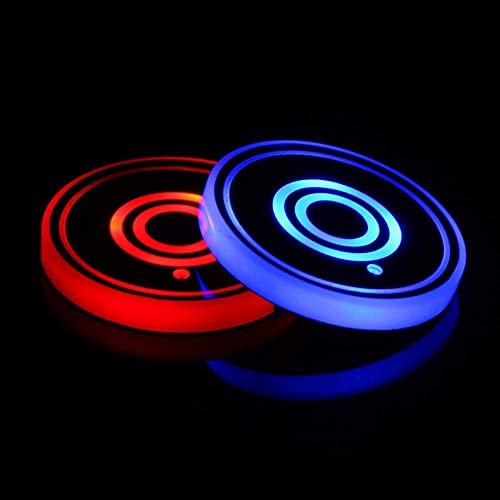 LED Car Cup Holder Lights, 7 Colors Changing USB Charging Mat Waterproof Cup Pad, LED Interior Atmosphere Lamp Decoration Light Inside Car Lighting Accessories (2pcs) (Style 2)