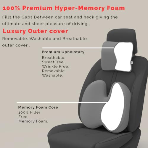 Image of MRRON Series Memory Foam Neck Rest & Extra Lumbar, Relief Pillow, 100% Soft Memory Foam Pillow, Adjustable Strap, Cervical Support for Car Seat. (Grey, Backpro)