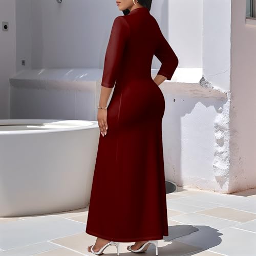 Image of PinkPatty Women's Casual 3 /4 Sleeve Polo V Neck Bodycon Maxi Dress