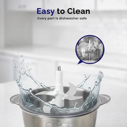 Image of 2L Manual Food Chopper with Handle, 250W Powerful Motor, Stainless Steel 4 Blades Cutter, Easy to Clean, Durable & Portable for Kitchen Use, Mixer Grinder & Garlic Peeler, Onion Multipurpose Use