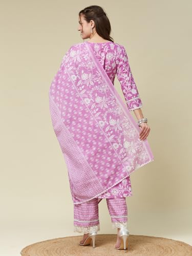 Image of MOKOSH Women's Cotton Botanical Print Embroidered Kurta Pant Dupatta Set (462-DM)