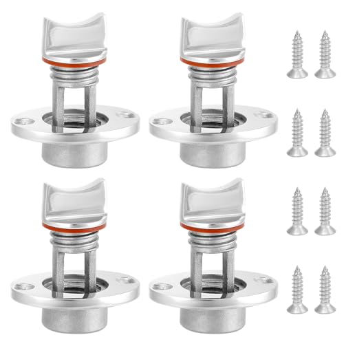 QWORK Marine Drain Plug Kit – 316 Stainless Steel 4-Pack Boat Drain Plug with Waterproof Seal Ring, Fits 1-Inch Hole, 3/4-Inch Thread, Anti-Corrosion for Bilge Drainage, Transom, Yacht, Fish Well