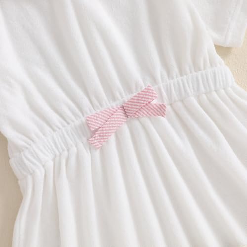 Image of Socutebabe Toddler Girl Swimsuit Cover Up Kids Beach Dress Bow Print Long Sleeve Hooded Bathing Suit Towel Coverup Swimwear