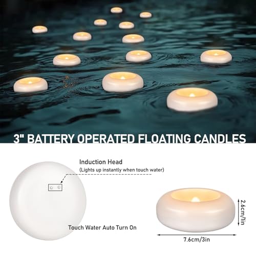 Image of 24 Pack 3 inchFloating Candles Water-Activated Flameless LED Candle, 120 Hour White Battery Operate Waterproof Tealights for Cylinder Vases, Centerpieces at Wedding, Party, Pool,Romantic.